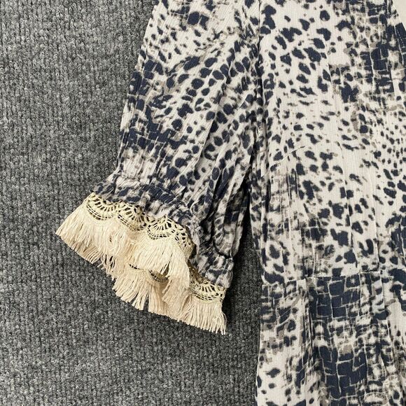 Express Dress Womens M Gray Print V-Neck Hi Low Ladies Cottagecore Boho Peasant - Picture 3 of 12